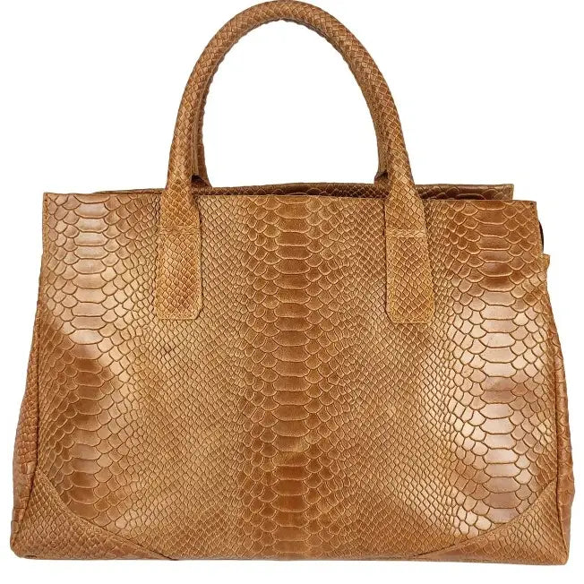 NEW! DM521 ITALIAN EMBOSSED CAMEL LEATHER LARGE HANDBAG
