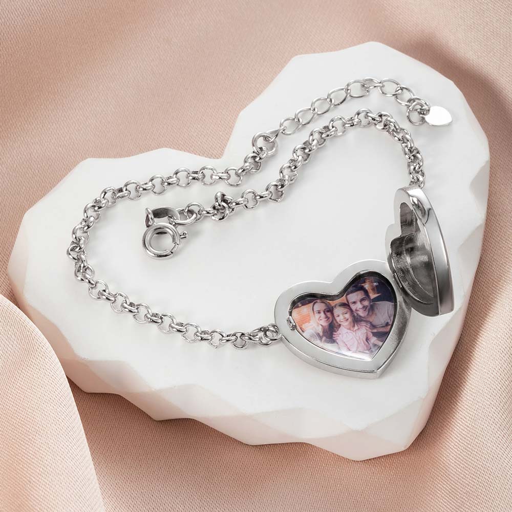 CUSTOM LOCKET HEART PHOTO BRACELET FOR HER BIRTHDAY GIFT