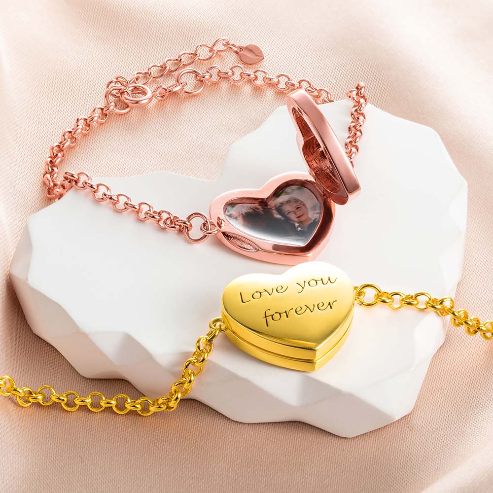 CUSTOM LOCKET HEART PHOTO BRACELET FOR HER BIRTHDAY GIFT