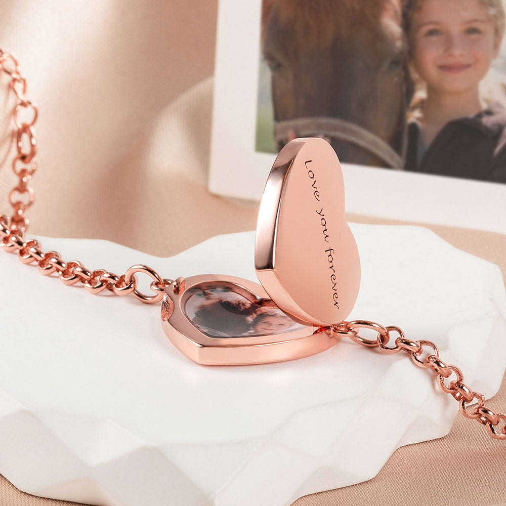 CUSTOM LOCKET HEART PHOTO BRACELET FOR HER BIRTHDAY GIFT