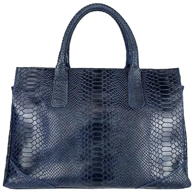 NEW! DM521 ITALIAN EMBOSSED NAVY LEATHER LARGE HANDBAG