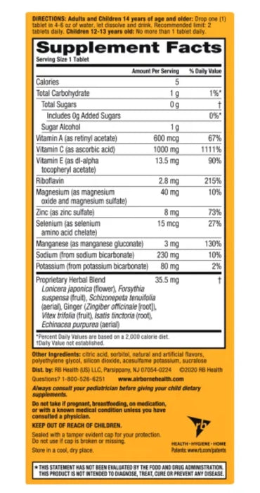 AIRBORNE IMMUNE SUPPORT, 36 EFFERVESCENT TABLETS
