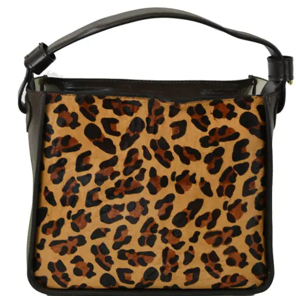 NEW! C021 CHOCO LEOPARD LEATHER AND TEXTURED BAG