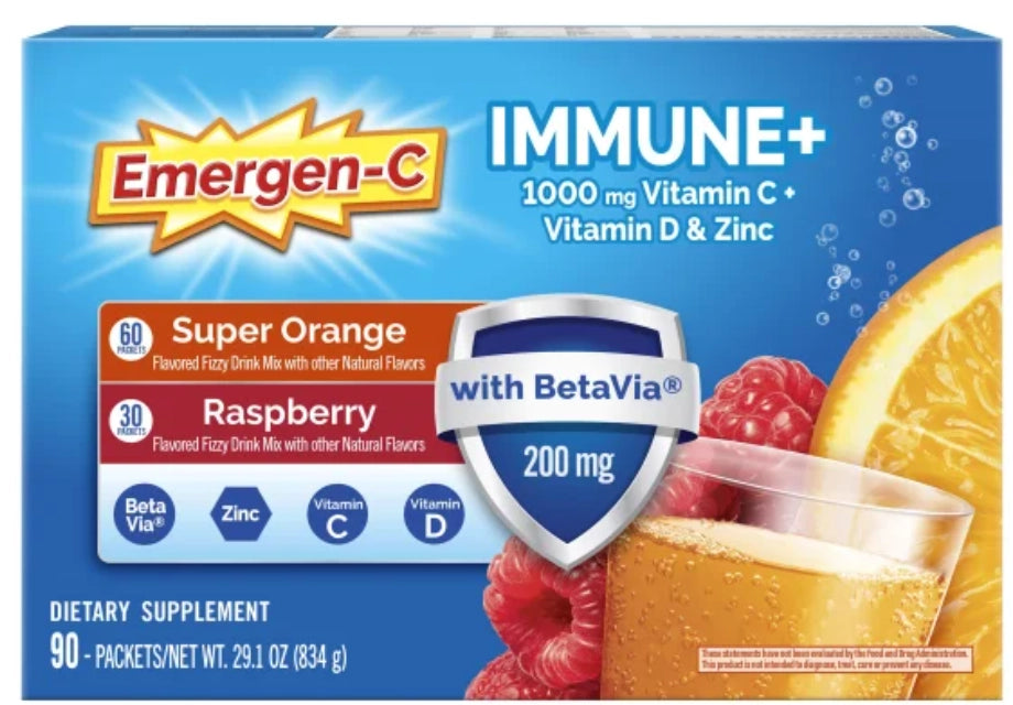 EMERGEN-C IMMUNE+ 1000 MG VITAMIN C + VITAMIN D & ZINC, 90 PACKETS