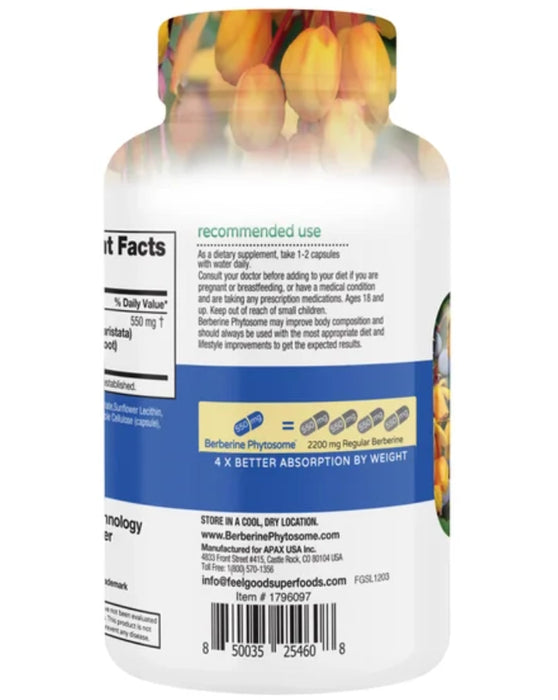 FEEL GOOD SUPERFOODS BERBERINE PHYTOSOME HIGH ABSORPTION, 120 VEGAN CAPSULES