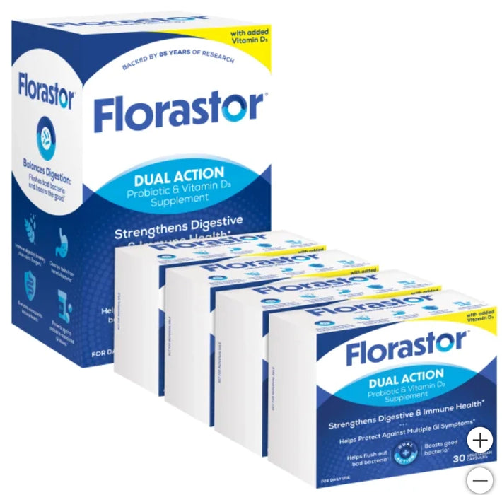 FLORASTOR DAILY PROBIOTIC WITH VITAMIN D3, 120 VEGETARIAN CAPSULES