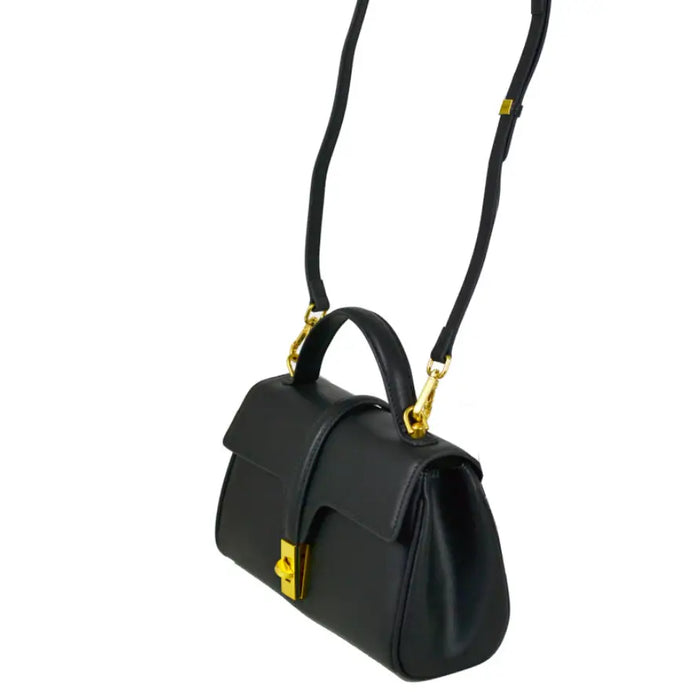 NEW! IT55 BLACK LEATHER HANDBAG WITH GOLD CLASP