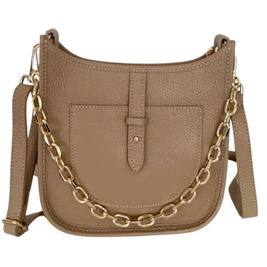 NEW! ITHERTA ITALIAN CHIC TAUPE LEATHER CROSSBODY BAG