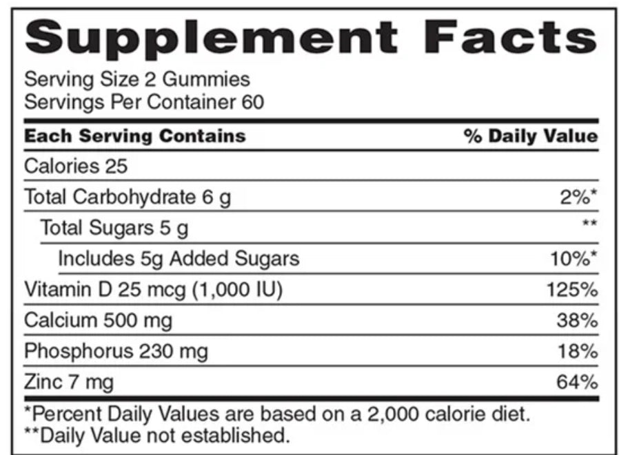 KIRKLAND SIGNATURE CALCIUM 500 MG WITH D3 & ZINC, 240 ADULT GUMMIES, 2-PACK