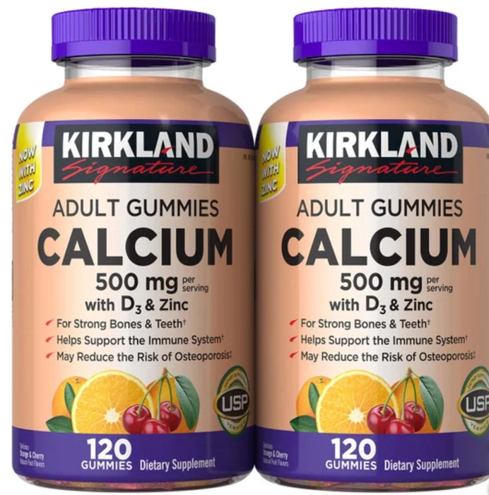 KIRKLAND SIGNATURE CALCIUM 500 MG WITH D3 & ZINC, 240 ADULT GUMMIES, 2-PACK