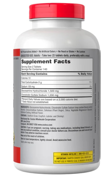 KIRKLAND SIGNATURE GLUCOSAMINE & CHONDROITIN, 280 TABLETS