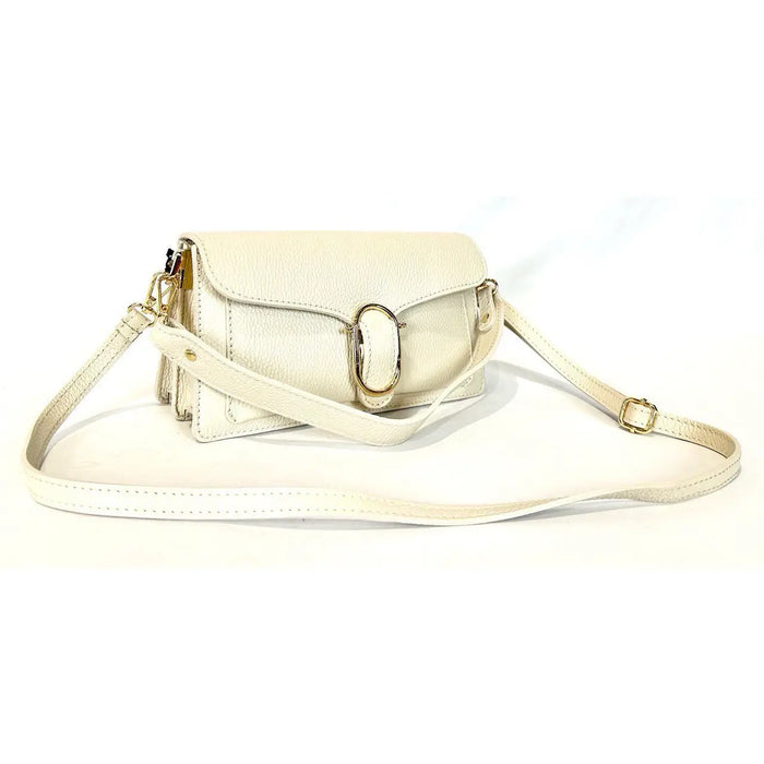 NEW! LCCR ITALIAN CREAM LEATHER CROSSBODY BAG W/GOLD BUCKLE