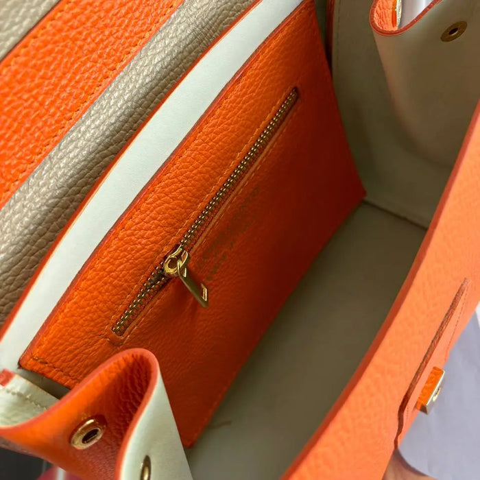 NEW! LCELOR ITALIAN ORANGE ELEGANT STRUCTURED HANDBAG TOP HANDLE