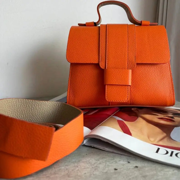 NEW! LCELOR ITALIAN ORANGE ELEGANT STRUCTURED HANDBAG TOP HANDLE