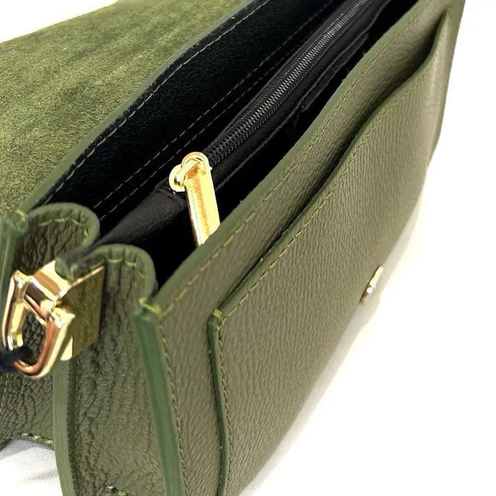 NEW! LCGU ITALIAN GREEN LEATHER CROSSBODY BAG W/GOLD BUCKLE