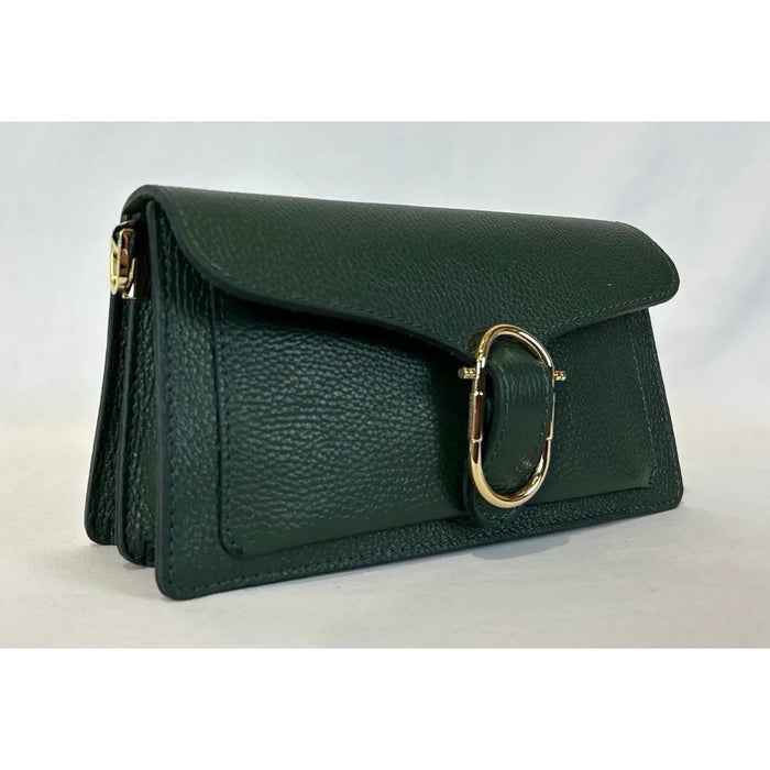 NEW! LCGU ITALIAN GREEN LEATHER CROSSBODY BAG W/GOLD BUCKLE