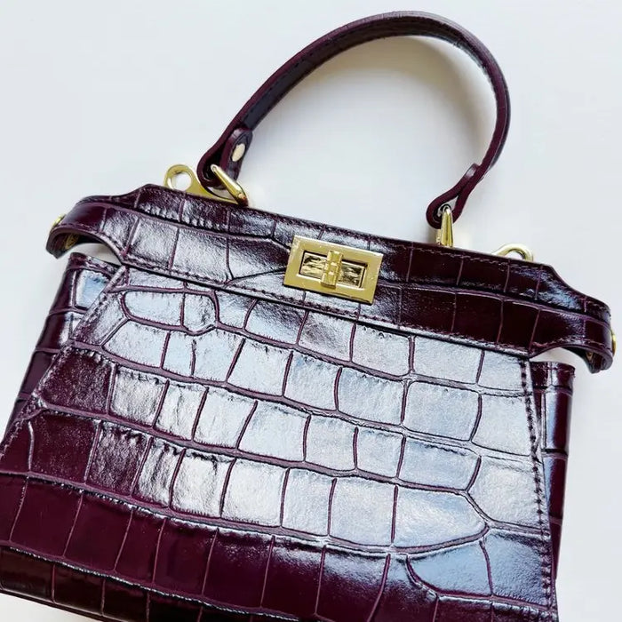 NEW! LEBCRB ITALIAN WINE EMBOSSED CROCO LEATHER CROSSBODY BAG