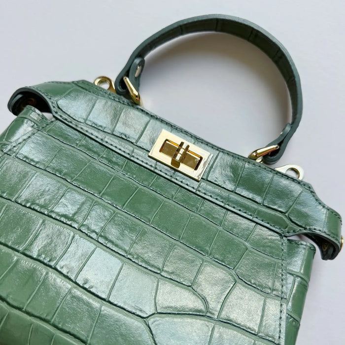 NEW! LEBCRM ITALIAN MINT EMBOSSED CROCO LEATHER CROSSBODY BAG