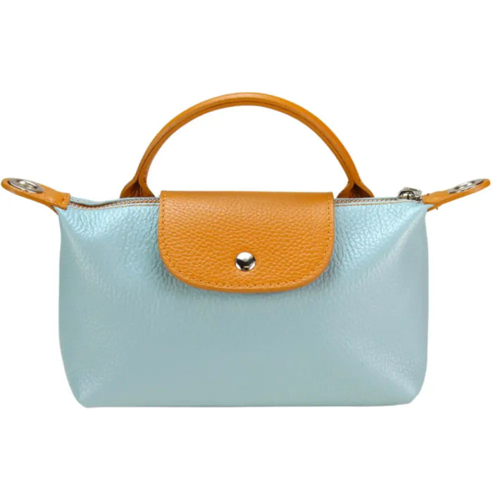 NEW! LOLOBLU ITALIAN LEATHER BLUE SMALL HANDBAG W/ SNAP CLOSURE