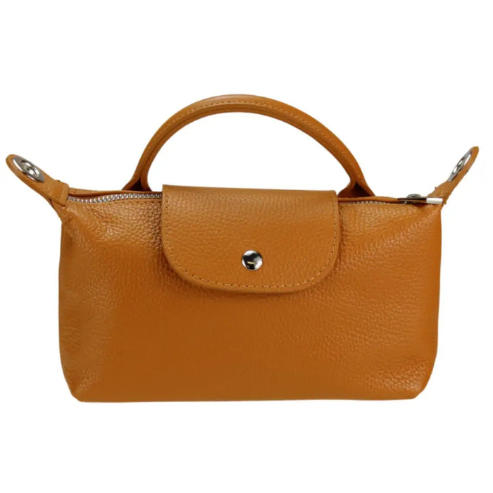 NEW! LOLOCA ITALIAN LEATHER CAMEL SMALL HANDBAG W/ SNAP CLOSURE