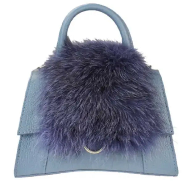 NEW! MDOB ITALIAN BLUE LEATHER CROSSBODY BAG MATCHING REAL FUR