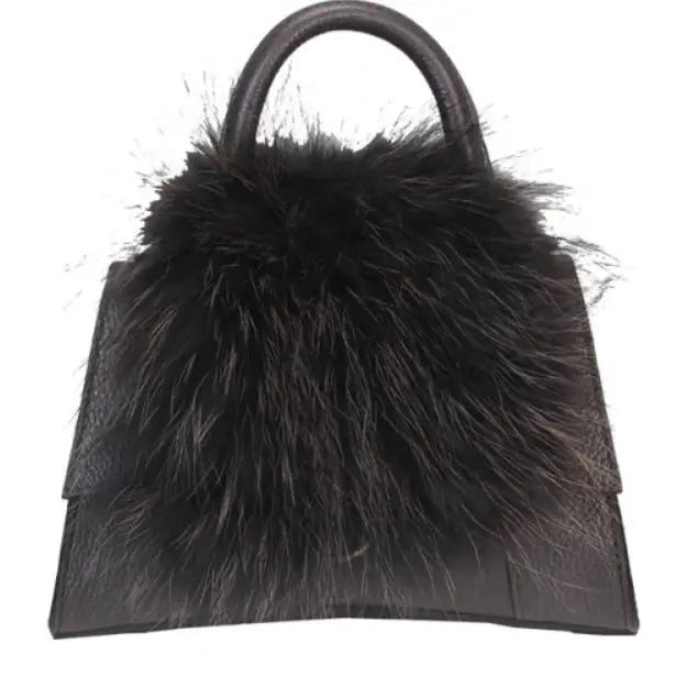 NEW! MDOCH ITALIAN CHOCO LEATHER CROSSBODY BAG MATCHING REAL FUR