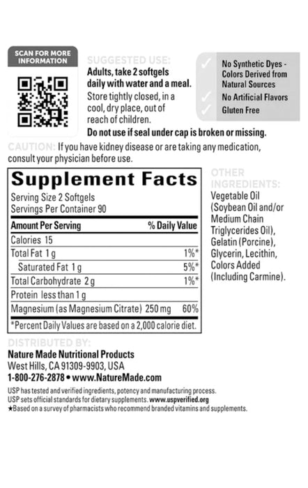 NATURE MADE MAGNESIUM CITRATE 250 MG, 180 SOFTGELS