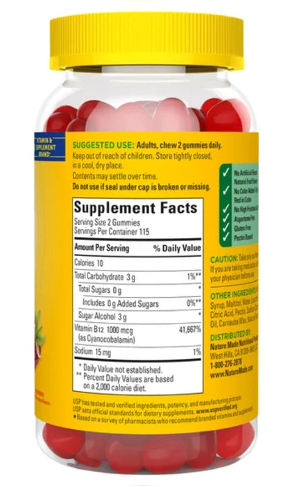 NATURE MADE ZERO SUGAR VITAMIN B-12 GUMMIES 1000 MCG, 230 GUMMIES