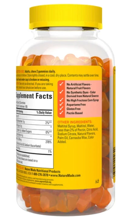NATURE MADE ZERO SUGAR VITAMIN C GUMMIES 250 MG., 210 GUMMIES