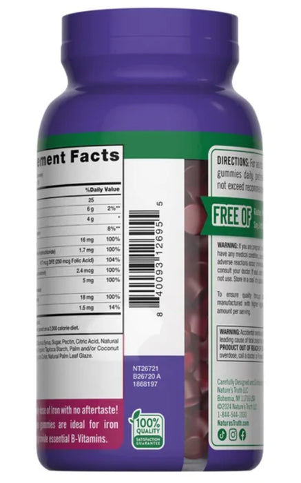 NATURE’S TRUTH IRON GUMMIES + B-VITAMINS & ZINC, 150 VEGAN GUMMIES