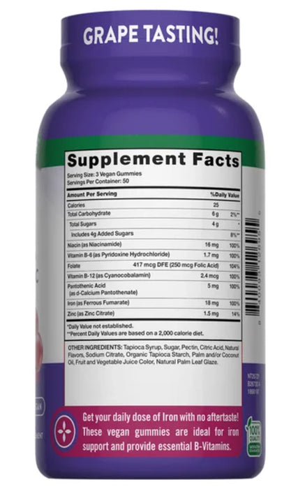 NATURE’S TRUTH IRON GUMMIES + B-VITAMINS & ZINC, 150 VEGAN GUMMIES