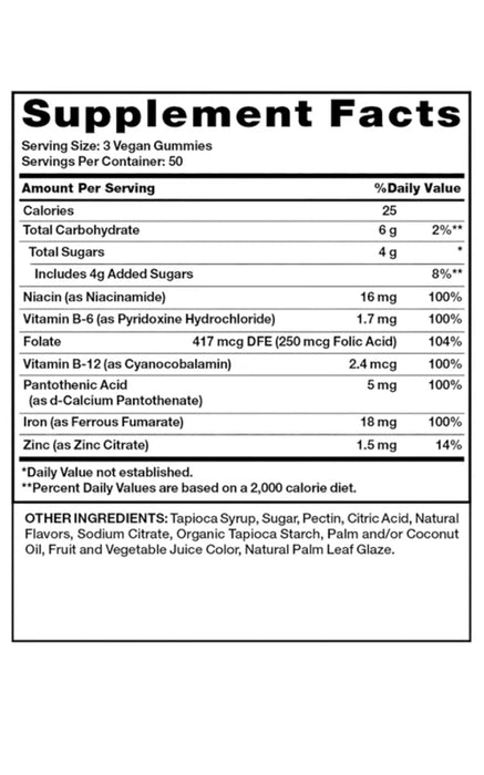 NATURE’S TRUTH IRON GUMMIES + B-VITAMINS & ZINC, 150 VEGAN GUMMIES