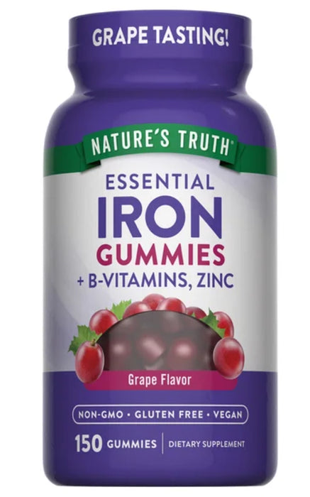 NATURE’S TRUTH IRON GUMMIES + B-VITAMINS & ZINC, 150 VEGAN GUMMIES