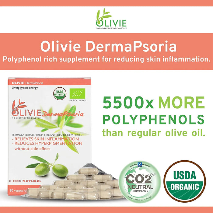OLIVIE DERMAPSORIA ORGANIC OLIVE LEAF EXTRACT | 80 CAPSULES - CASE OF 2