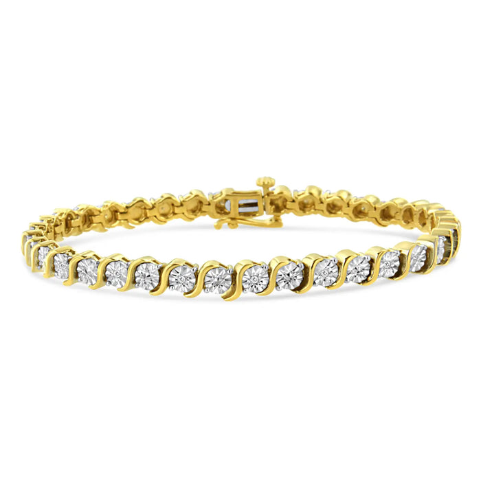 YELLOW GOLD OVER SILVER 1/10 CARAT DIAMOND "S" LINK BRACELET