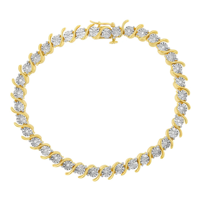 YELLOW GOLD OVER SILVER 1/10 CARAT DIAMOND "S" LINK BRACELET