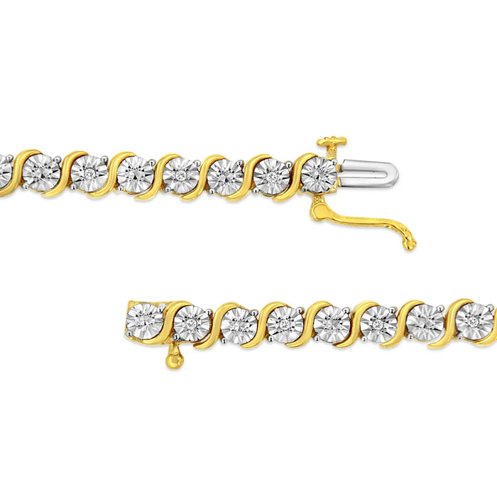 YELLOW GOLD OVER SILVER 1/10 CARAT DIAMOND "S" LINK BRACELET