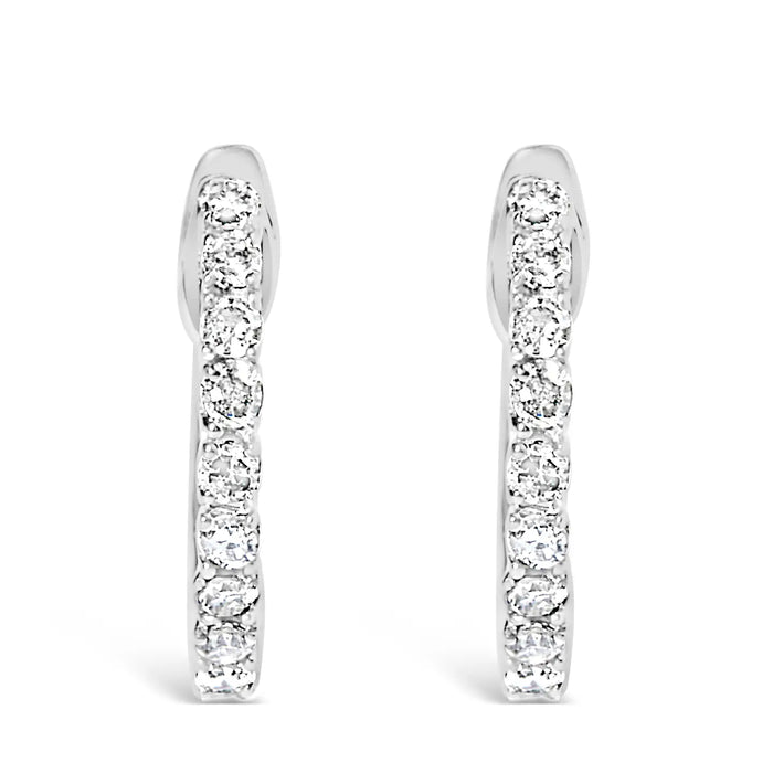 .925 STERLING SILVER 1/6 CARAT DIAMOND PETITE HOOP EARRINGS