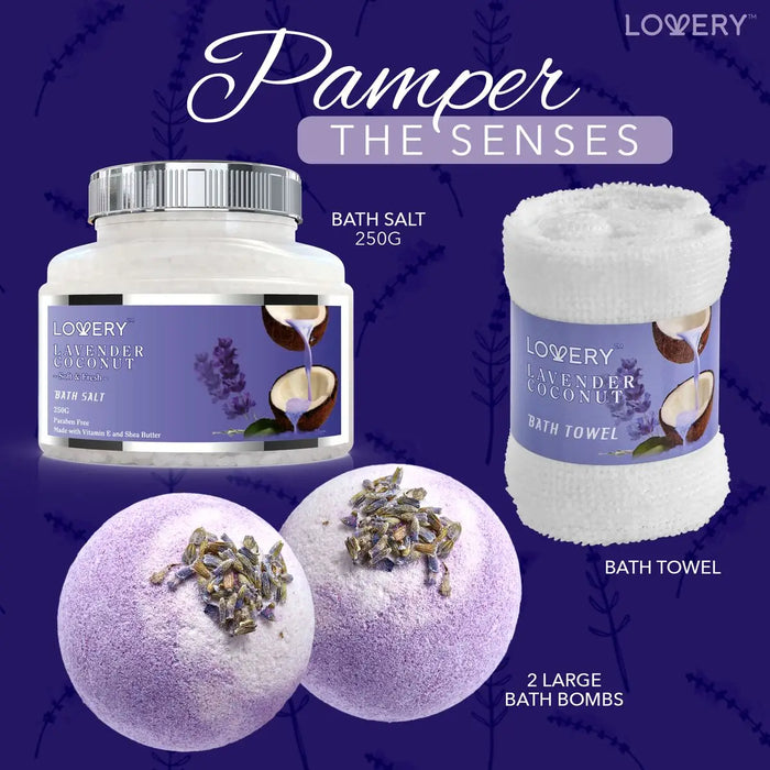 HOME SPA GIFT SET - HANDMADE PEARL BASKET, LAVENDER COCONUT