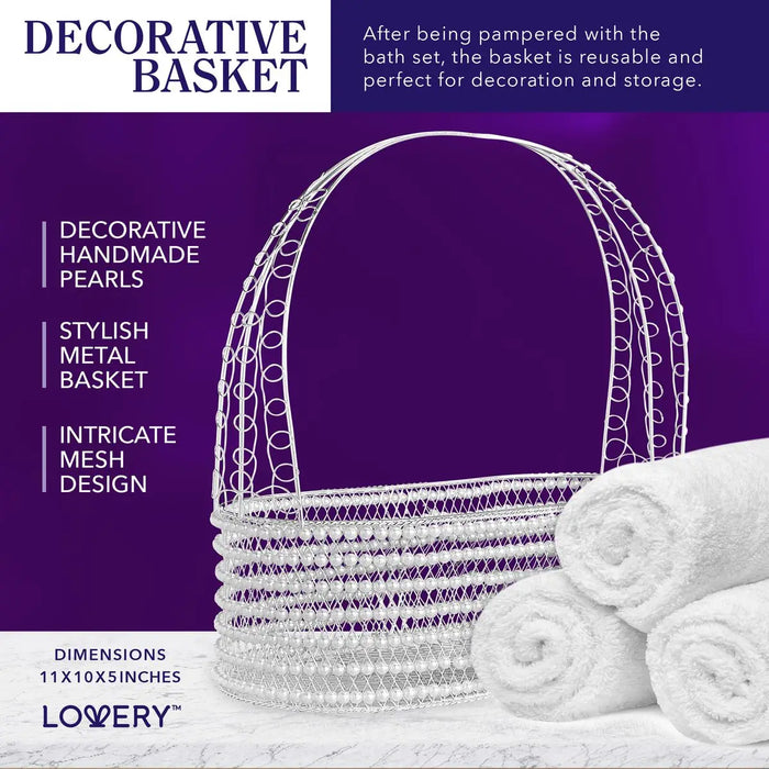 HOME SPA GIFT SET - HANDMADE PEARL BASKET, LAVENDER COCONUT