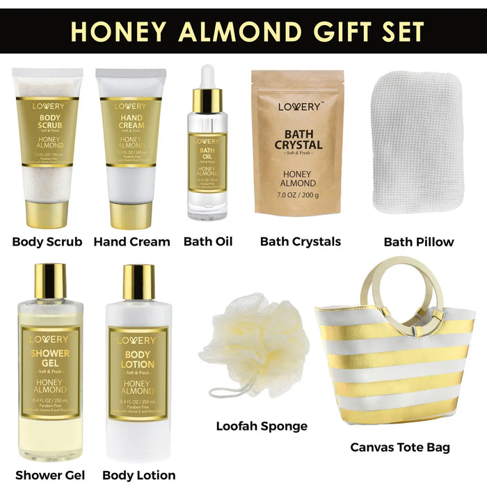 SPA KIT GIFT SET - HONEY ALMOND SCENT IN GIFT-READY TOTE BAG