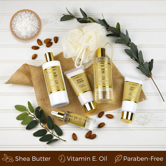 SPA KIT GIFT SET - HONEY ALMOND SCENT IN GIFT-READY TOTE BAG