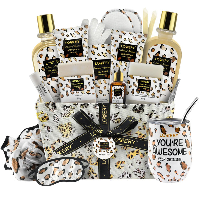 LEOPARD HOME SPA KIT IN HONEY ALMOND, 21PC BATH & BODY GIFT