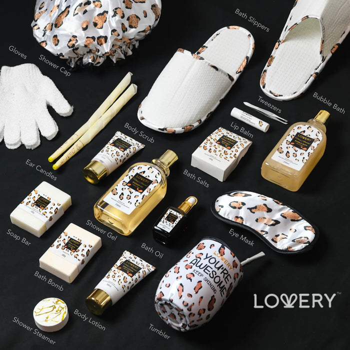 LEOPARD HOME SPA KIT IN HONEY ALMOND, 21PC BATH & BODY GIFT
