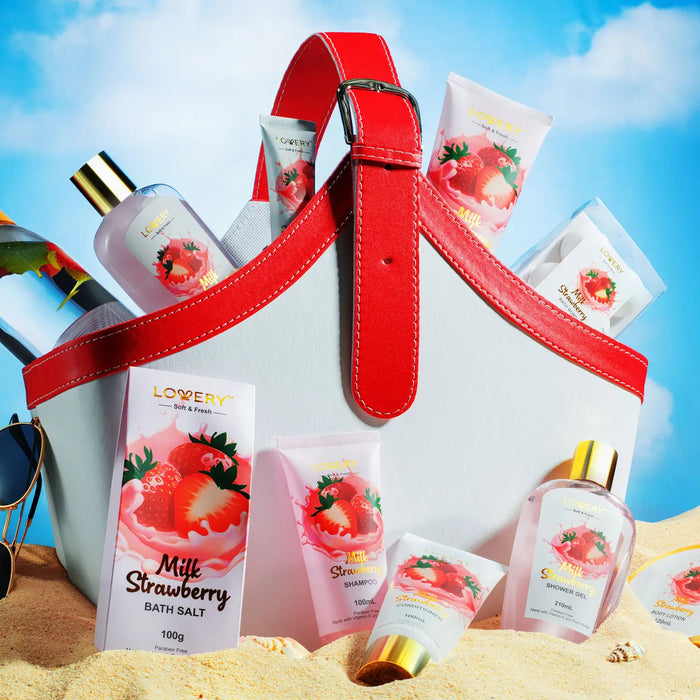 HOME SPA KIT GIFT SET – STRAWBERRY MILK BATH SET, 25 PIECES