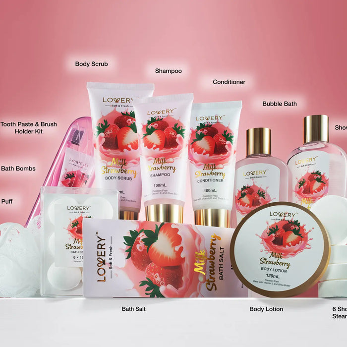HOME SPA KIT GIFT SET – STRAWBERRY MILK BATH SET, 25 PIECES