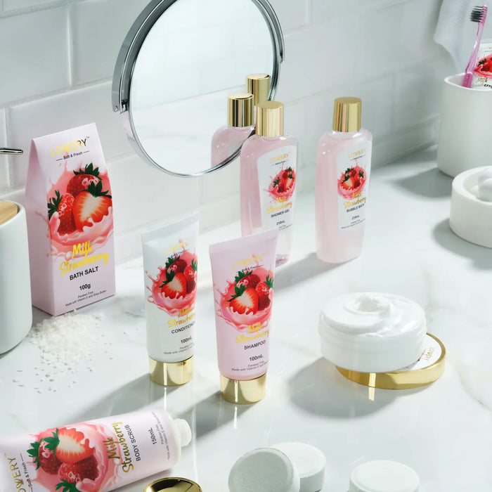 HOME SPA KIT GIFT SET – STRAWBERRY MILK BATH SET, 25 PIECES