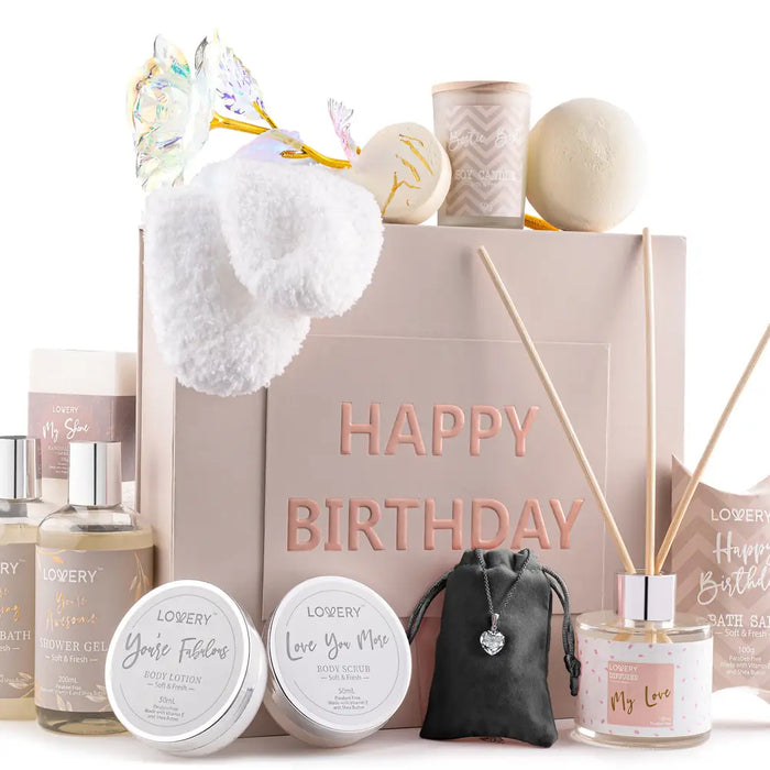 BIRTHDAY GIFT BASKET - BATH & SPA GIFT SET WITH CZ NECKLACE