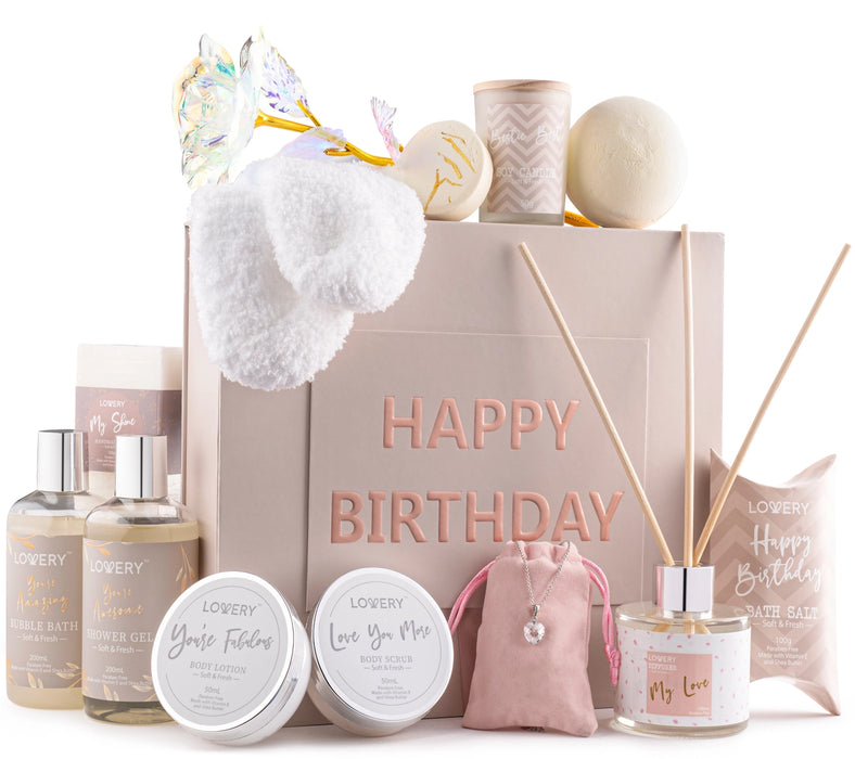 BIRTHDAY GIFT BASKET - BATH & SPA GIFT SET WITH CZ NECKLACE