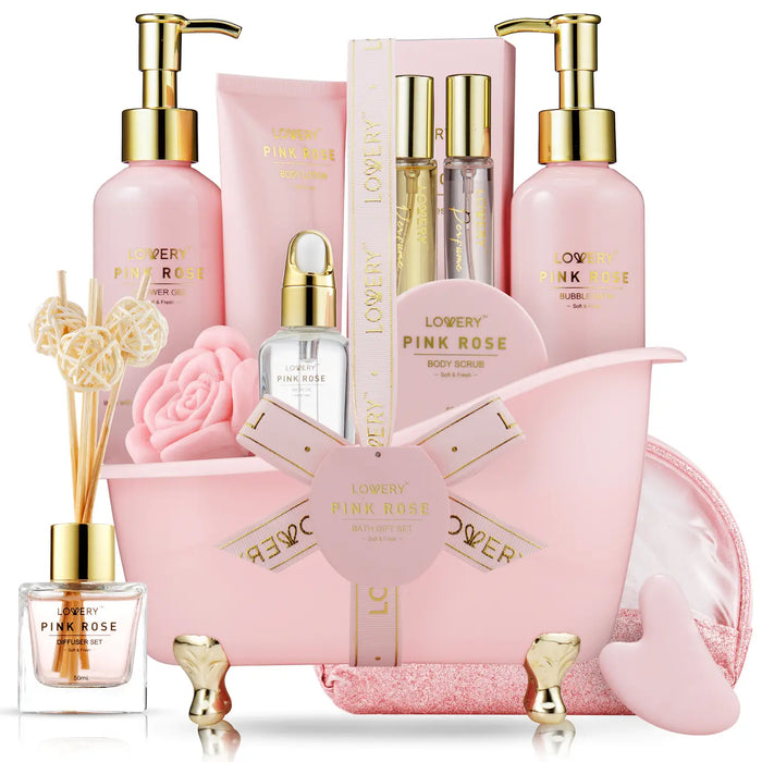 LUXURY PINK ROSE BATH AND BODY SET, 18PC BIRTHDAY SPA KIT